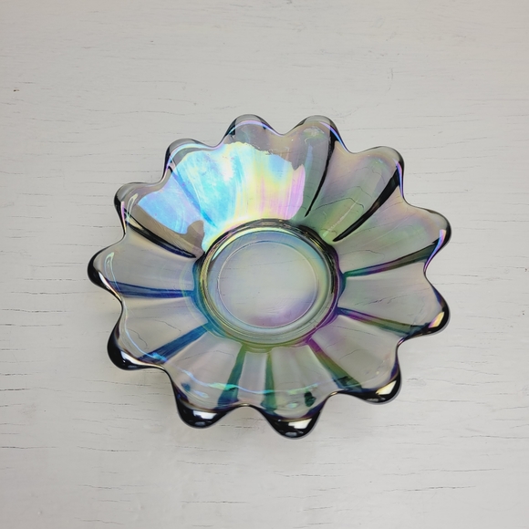 Vintage Federal Glass Smokey Purple Iridescent Carnival Glass Bon Bon Bowl - Picture 2 of 13